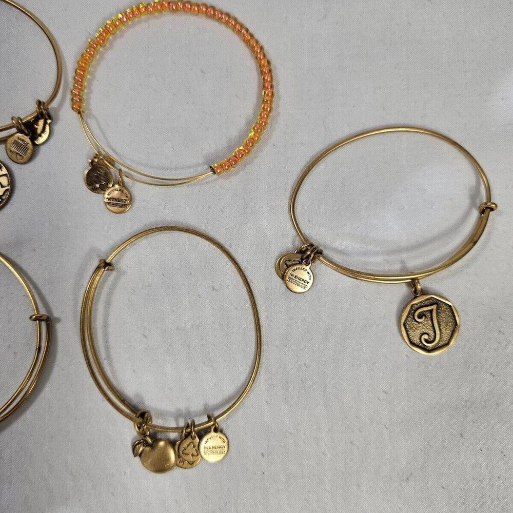 Alex And Ani Lot of 5 K Initial Crystal Charm Bangle Bracelets Boston Teacher - Picture 2 of 3